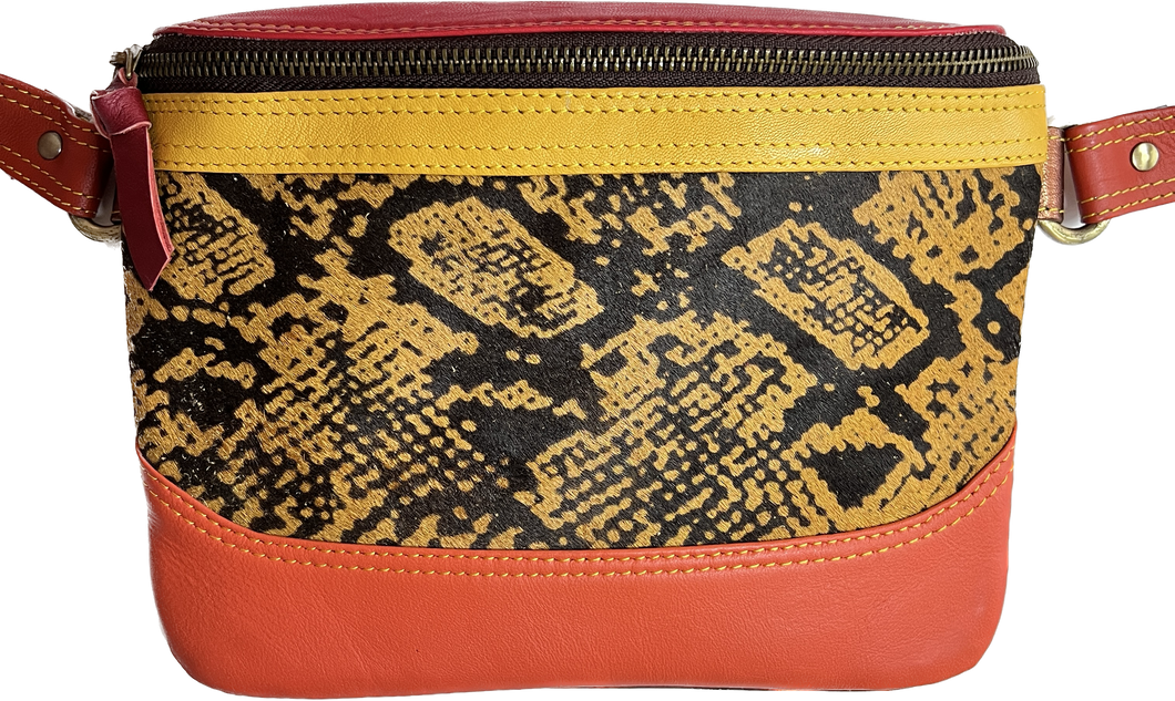 Salvaged Leather Belt Bag - orange
