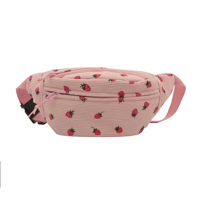 Corduroy Fanny Pack - Pink Strawberry Print