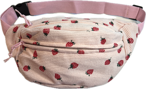 Corduroy Fanny Pack - Pink Strawberry Print