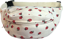 Load image into Gallery viewer, Corduroy Fanny Pack - White Strawberry Print