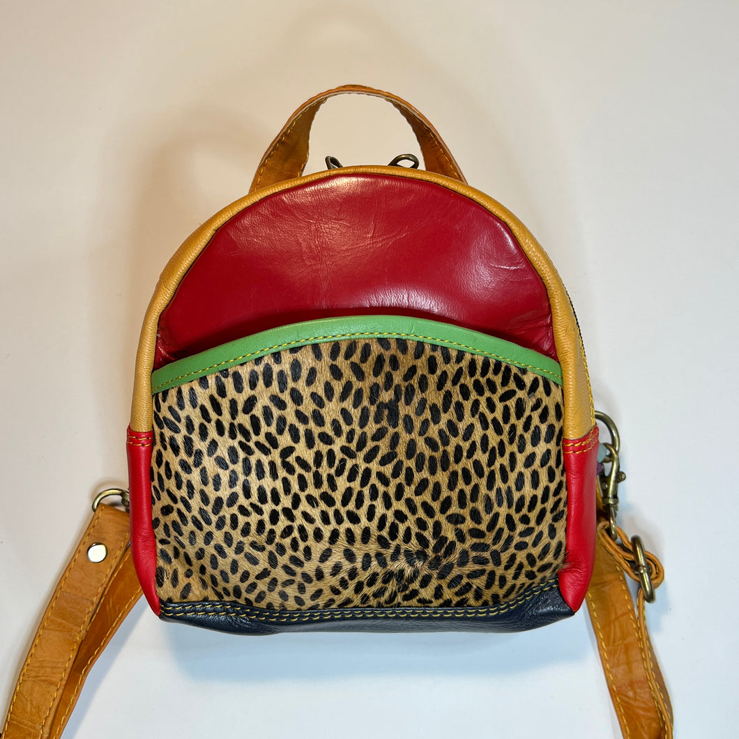 Salvaged Leather Mini Backpack - Red/Multi