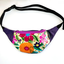 Load image into Gallery viewer, Floral Oilcloth Crescent Fanny Pack - Purple
